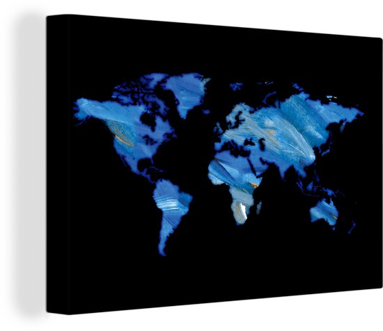Canvas Wereldkaart - 60x40 - Wanddecoratie Wereldkaart - Zwart- Waterverf
