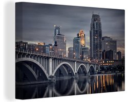 Canvas schilderij 180x120 cm - Wanddecoratie Uitzicht op de stad van Minneapolis in Noord-Amerika tijdens de avond - Muurdecoratie woonkamer - Slaapkamer decoratie - Kamer accessoires - Schilderijen