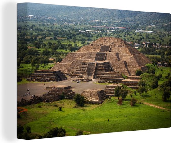 Canvas schilderij 140x90 cm - Wanddecoratie Luchtfoto van de Piramide van de Maan in het Mexicaanse Teotihuacán - Muurdecoratie woonkamer - Slaapkamer decoratie - Kamer accessoires - Schilderijen