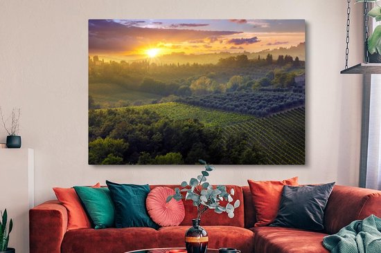 Tableau Toile Toscane - Paysage - Soleil - 150x100 cm - Décoration murale