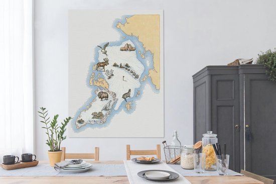 Une carte du Groenland avec des illustrations sur toile 120x160 cm - Tirage photo sur toile (Décoration murale salon / chambre) XXL / Groot format!
