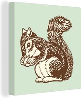 Une illustration d'un écureuil avec une toile de gland 90x90 cm - Tirage photo sur toile (Décoration murale salon / chambre) / Peintures sur toile animaux sauvages