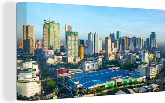 Canvas Schilderij Skyline van Manila in de Filipijnen - 40x20 cm - Wanddecoratie