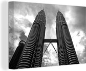 Canvas Schilderij Zwart wit foto van de Petronas Towers - 90x60 cm - Wanddecoratie