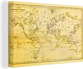 Canvas Wereldkaart - 90x60 - Wanddecoratie Wereldkaart - Vintage - Geel