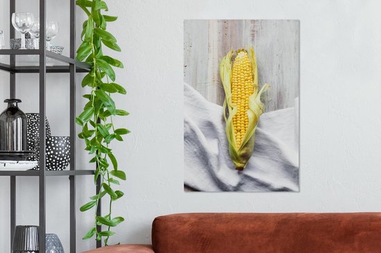 Maïs frais et bio avec un torchon de cuisine Toile 40x60 cm - Tirage photo sur toile (Décoration murale salon / chambre)