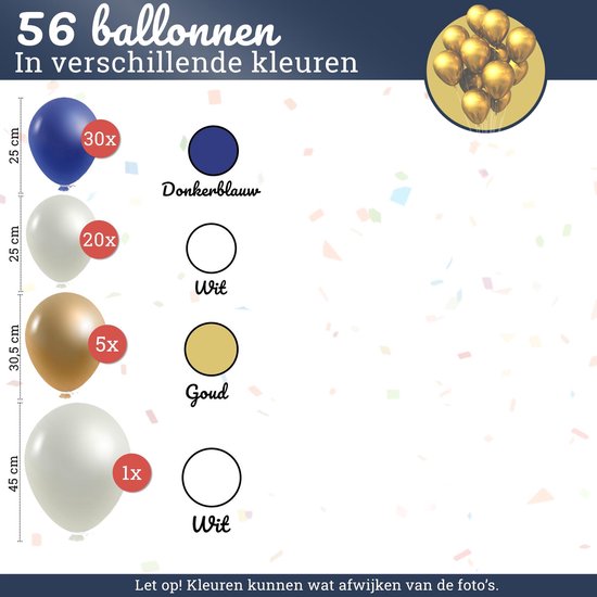 Sellaio Ballonnenboog met Slingers – Blauw met Goud - Ballonnen verjaardag – Versiering- Babyshower  – Inclusief strip en pomp – Complete set – 56 Ballonnen - Sellaio