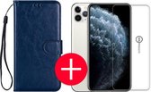 iPhone 11 Pro Max Hoesje - Leer Portemonnee Book Case Wallet - Apple iPhone 11 Pro Max - Midnight Blue/Blauw + Gratis Screenprotector