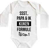 Romper - Ssst.. papa & ik kijken formule 1 - maat: 50/56 - lange mouw - baby - formule 1 - rompertjes baby - rompertjes baby met tekst - rompers - rompertje - rompertjes - stuks 1 - wit