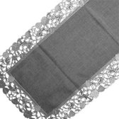 Tafelkleed - Linnenlook - Donker Grijs met blaadjes - Loper 150 cm