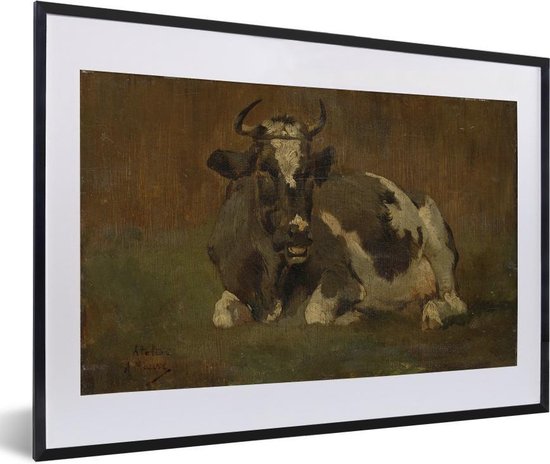 Fotolijst incl. Poster - Liggende koe - Schilderij van Anton Mauve - 60x40 cm - Posterlijst