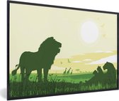 Photo en cadre - Une illustration verte d'un safari africain avec divers animaux sauvages cadre photo noir 60x40 cm - Affiche sous cadre (Décoration murale salon / chambre)
