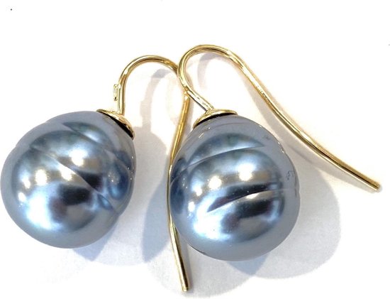 Boucles d'oreilles perles classiques jeans baroques bleu / or | bol