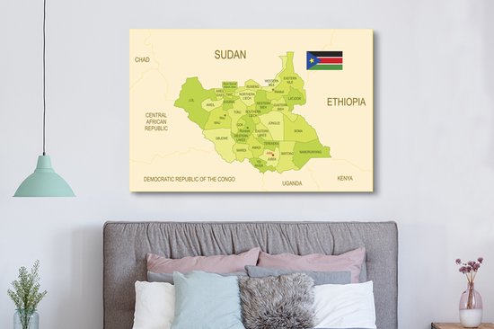 Une illustration d'une carte verte du Soudan du Sud 180x120 cm - Tirage photo sur toile (Décoration murale salon / chambre) XXL / Groot format!