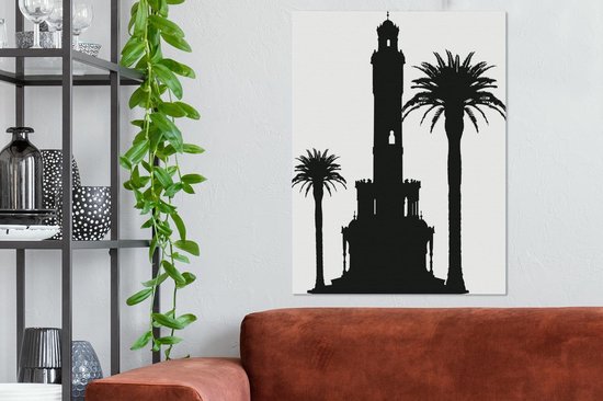 Illustration Zwart et blanc d'une tour à Izmir en Turquie 60x80 cm - Tirage photo sur toile (Décoration murale salon / chambre)