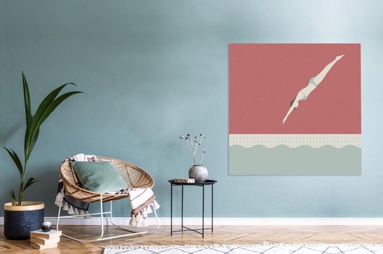 Une illustration d'une femme plongeant en nageant sur toile 160x120 cm - Tirage photo sur toile (Décoration murale salon / chambre) XXL / Groot format!