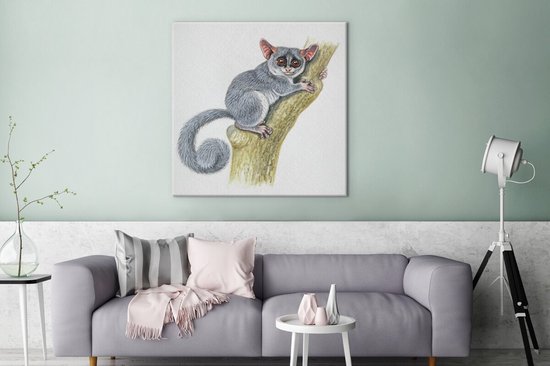 Illustration d'un tarsier gris 120x160 cm - Tirage photo sur toile (Décoration murale salon / chambre) XXL / Groot format!