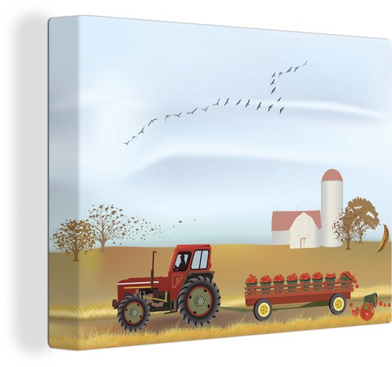 Illustration d'un tracteur à la récolte toile 40x30 cm - petit - Tirage photo sur toile (Décoration murale salon / chambre)