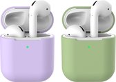 2 beschermhoesjes voor Apple Airpods - Lila & Groen - Siliconen case geschikt voor Apple Airpods 1 & 2