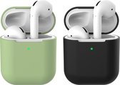 2 beschermhoesjes voor Apple Airpods - Groen & Zwart - Siliconen case geschikt voor Apple Airpods 1 & 2
