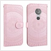 Voor Motorola Moto G7 Pressed Printing Pattern Horizontale Flip PU Leather Case met houder & kaartsleuven & portemonnee & & Lanyard (roze)