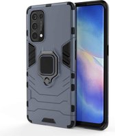 Voor OPPO Reno5 Pro PC + TPU schokbestendige beschermhoes met magnetische ringhouder (marineblauw)