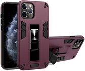 2-in-1 pc + TPU schokbestendige beschermhoes met onzichtbare houder voor iPhone 11 Pro (wijnrood)