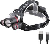 YWXLight 3LEDs 5000LM Lichtsensor Koplamp LED High Power Sterk Licht Zoom USB Oplaadbare Vissen Koplamp (Koplamp + USB-kabel + 2xBatterijen)