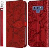 Voor Samsung Galaxy Note9 Life of Tree Embossing Pattern Horizontale Flip lederen tas met houder & kaartsleuf & portemonnee & fotolijst & lanyard (rood)