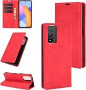 Voor Huawei Honor 10X Lite Retro-skin Business magnetische zuignap lederen tas met houder & kaartsleuven & portemonnee (rood)