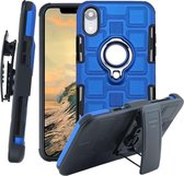 Voor iPhone XR 3 in 1 Cube PC + TPU beschermhoes met 360 graden draaien zilveren ringhouder (blauw)