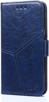 Voor OnePlus 6 Geometrisch stiksel Horizontaal Flip TPU + PU lederen hoesje met houder & kaartsleuven en portemonnee (blauw)