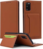 Voor Samsung Galaxy A41 Sterk magnetisme Vloeibaar gevoel Horizontale flip lederen tas met houder & kaartsleuven en portemonnee (bruin)