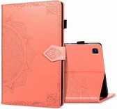 Voor Samsung Galaxy Tab A7 10.4 (2020) Halverwege Mandala Embossing Patroon Horizontale Flip PU lederen tas met kaartsleuven & houder & penhouder (oranje)