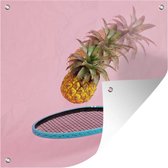 Tuinposters Ananas - Badminton - Roze - 50x50 cm - Tuindoek - Buitenposter