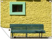 Muurdecoratie buiten Groene tuinbank aan een huis in Caminito - 160x120 cm - Tuindoek - Buitenposter