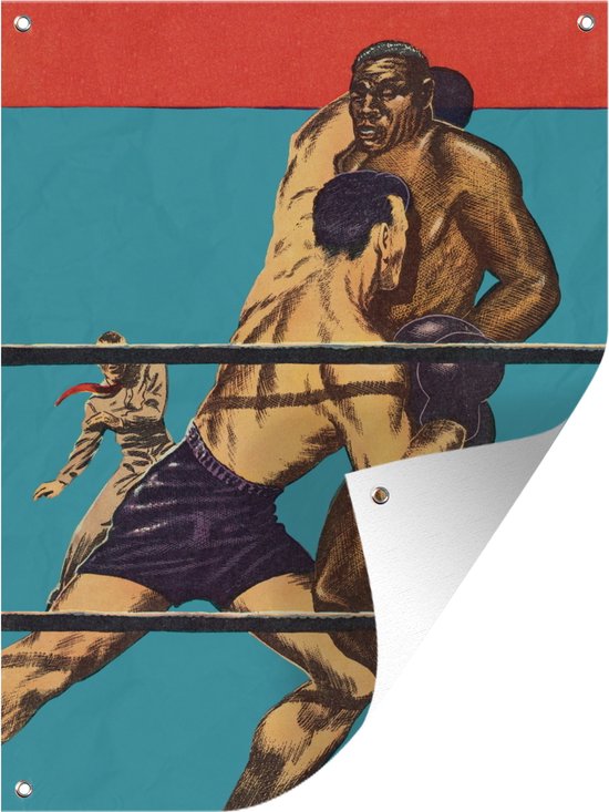 Tuinschilderij Een illustratie van twee mannen die een wedstrijd boksen - 60x80 cm - Tuinposter - Tuindoek - Buitenposter