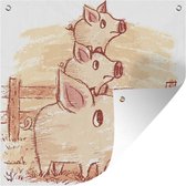 Tuinposters Een illustratie van een varken met twee biggetjes - 50x50 cm - Tuindoek - Buitenposter