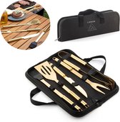 BBQ Accessoires Barbecue BBQ Tang Luxe BBQ Set 5 Items RVS - Koffer - Verchroomd Goud - 36CM