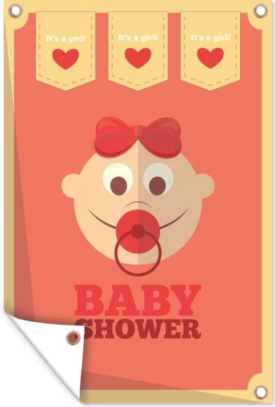 Muurdecoratie 'Baby shower, It's a girl' - Spreuken - Quotes - 120x180 cm - Tuinposter - Tuindoek - Buitenposter