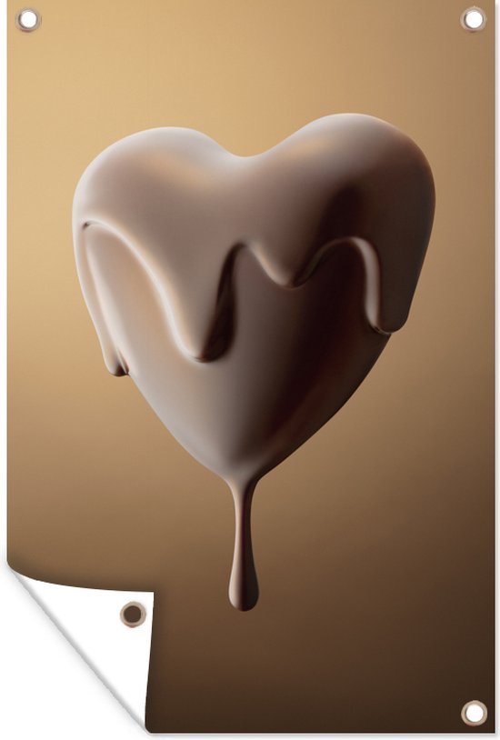 Tuindecoratie Een hartvormige bonbon druipt van de chocolade - 40x60 cm - Tuinposter - Tuindoek - Buitenposter