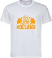 Wit EK voetbal T-shirt met “ Brullende Leeuw en Holland “ print Oranje maat L