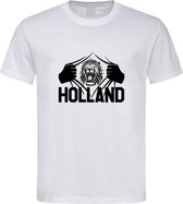 Wit EK voetbal T-shirt met “ Brullende Leeuw en Holland “ print Zwart maat XXXL