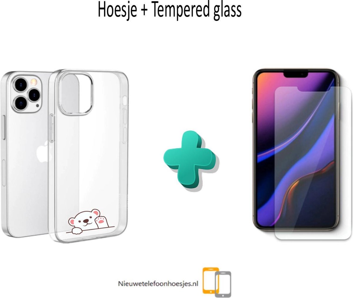 Apple Iphone 12 Pro Max hoesje siliconen hoesje transparant IJsbeertje + Tempered Glass *LET OP JUISTE MODEL*