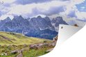 Banner met koe in een berglandschap met wolken.