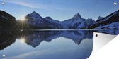 Wanddecoratie buiten Alpen - Berg - Water - Sneeuw - 160x80 cm - Tuindoek - Buitenposter