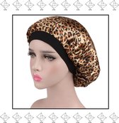 EPIN | Bonnet Satijn | Slaapmuts | Hoofddeksel | Haarverzorging | Dames | Panter Print | Onesize