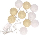 Feestverlichting lichtsnoer met katoenen balletjes wit/goud 300 cm - Lichtsnoeren/lichtslingers met katoenen balletjes