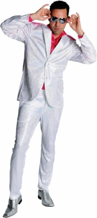 Costume blanc à paillettes disco pour homme 60-62 (XL)