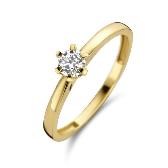 Bague New Bling 9NBG- Ring Or - Femme - Zirconium - 4 mm - Solitaire - Taille 54 - Serti 6 pattes - 14 carats - Or